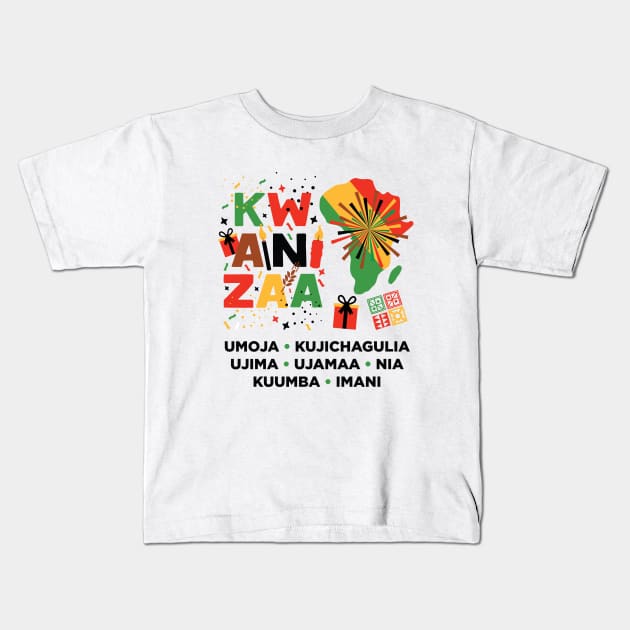 Happy Kwanzaa, Cultural Celebration. African mask and the African continent Kids T-Shirt by Muse